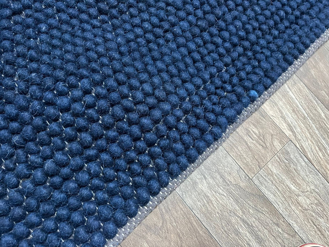 Pebbles Pure Navy Wool Hand Woven Rug