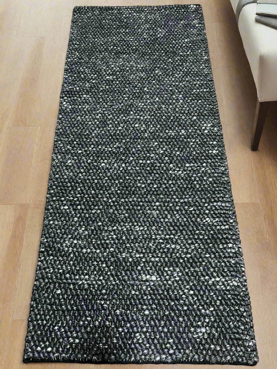 Pebbles Black Wool Hand Woven Rug