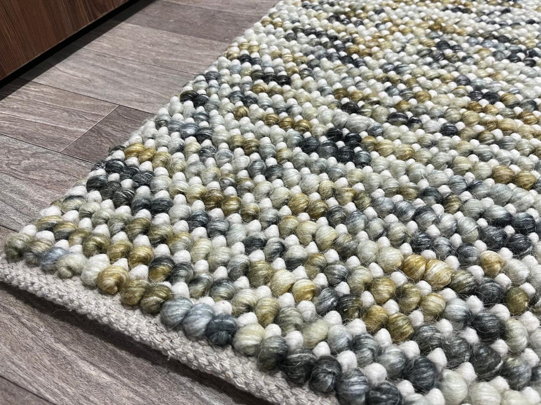 Pebbles Mineral Grey Yellow Colour Hand-Woven wool Rug