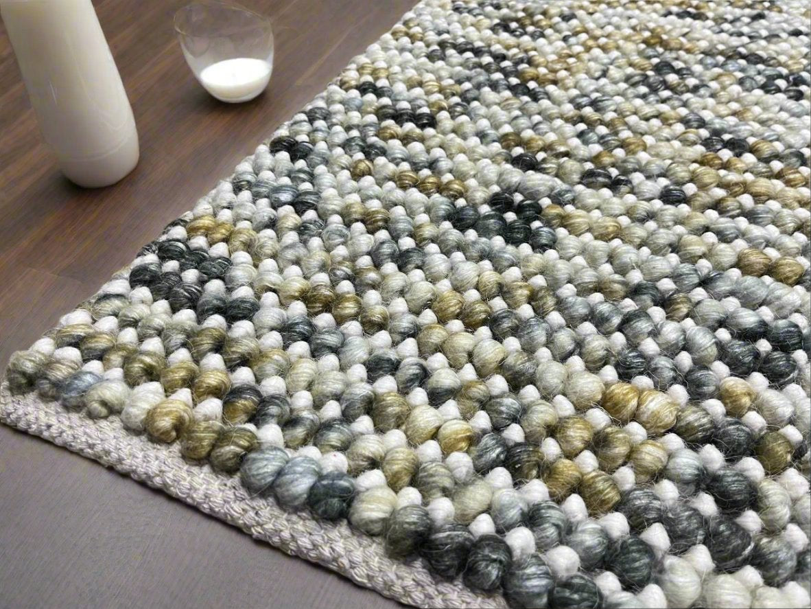 Pebbles Cherry Mineral Grey Yellow Hand-Woven wool Rug