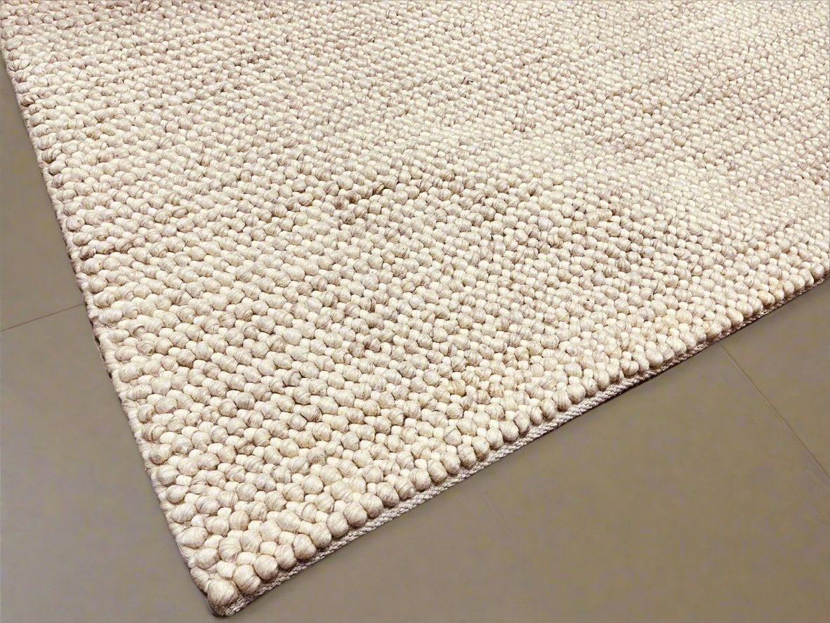 Pebbles Cherry Linen Beige Hand-Woven wool Rug