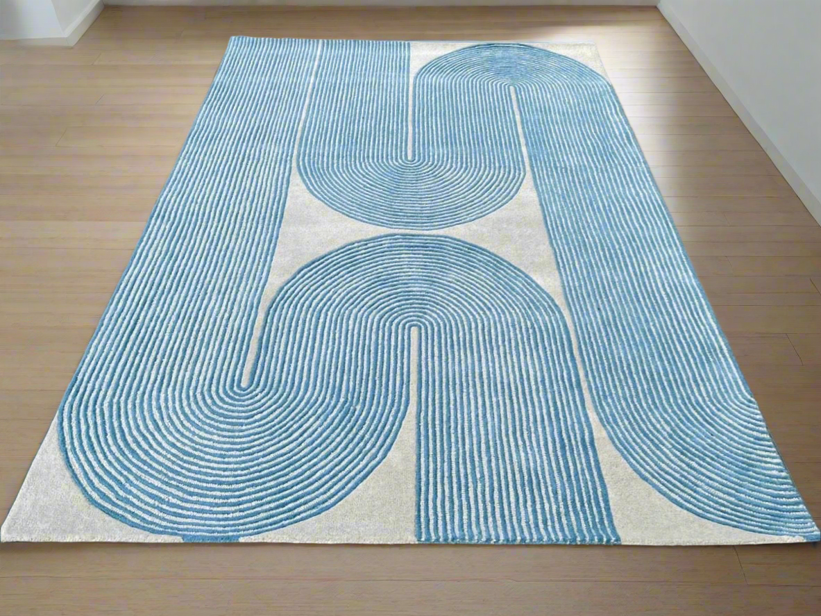 Viper Modern Rug 100% Wool Ocean Wave Blue Hand Tufted Rug