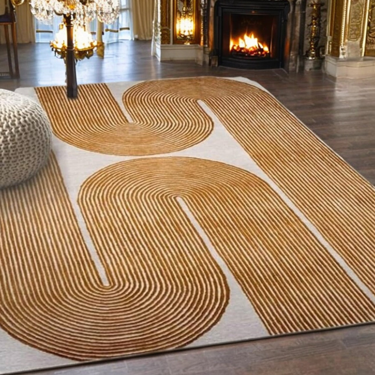 Viper Modern Rug 100% Wool Gold color Hand Tufted Rug