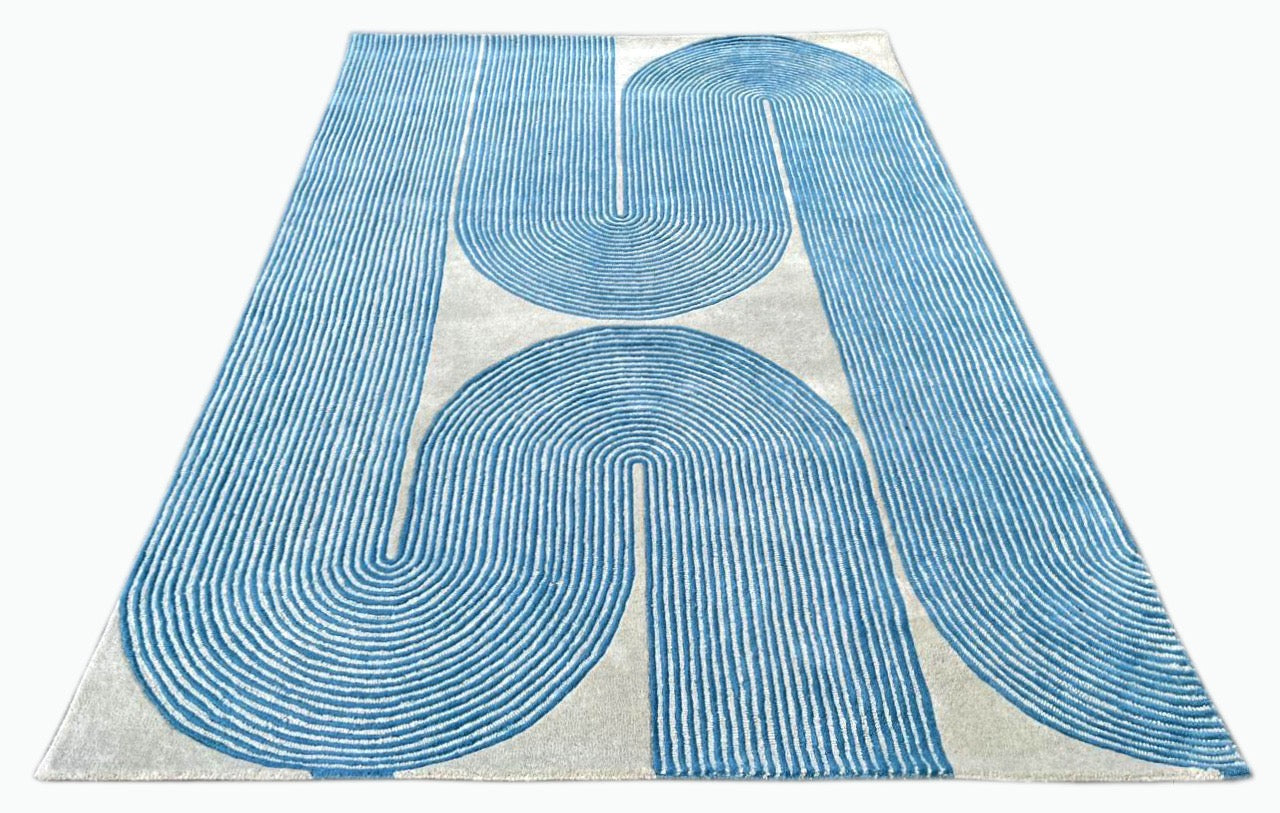 Viper Modern Rug 100% Wool Ocean Wave Blue Hand Tufted Rug