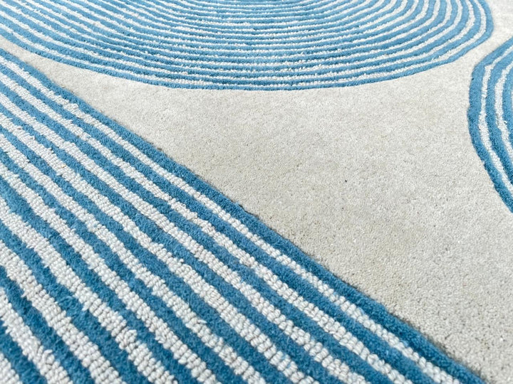 Viper Modern Rug 100% Wool Ocean Wave Blue Hand Tufted Rug