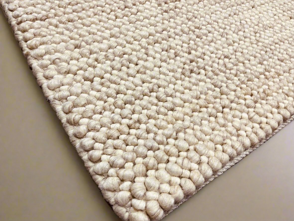 Pebbles Cherry Linen Beige Hand-Woven wool Rug