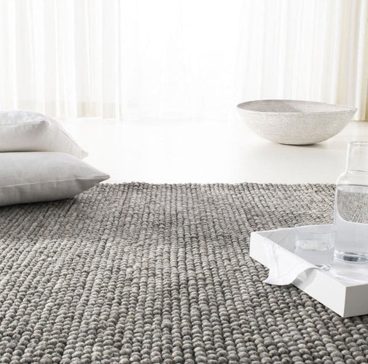 Pebbles Pure Dark Grey Wool Hand Woven Rug