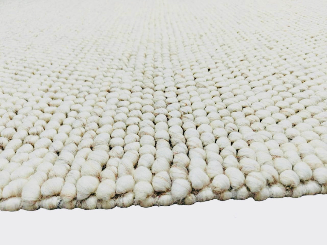 Pebbles Chalk Hand Woven Wool and Cotton Blend Rug