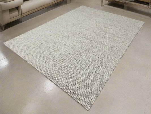 Pebbles Chalk Hand Woven Wool and Cotton Blend Rug