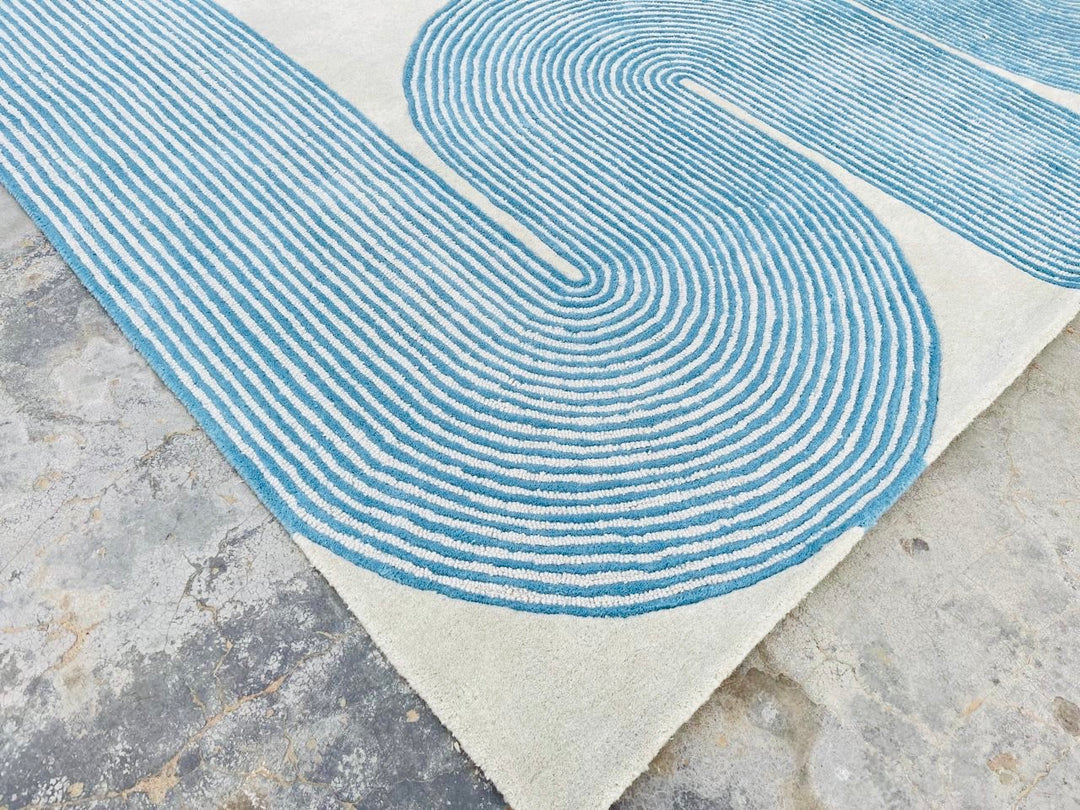 Viper Modern Rug 100% Wool Ocean Wave Blue Hand Tufted Rug