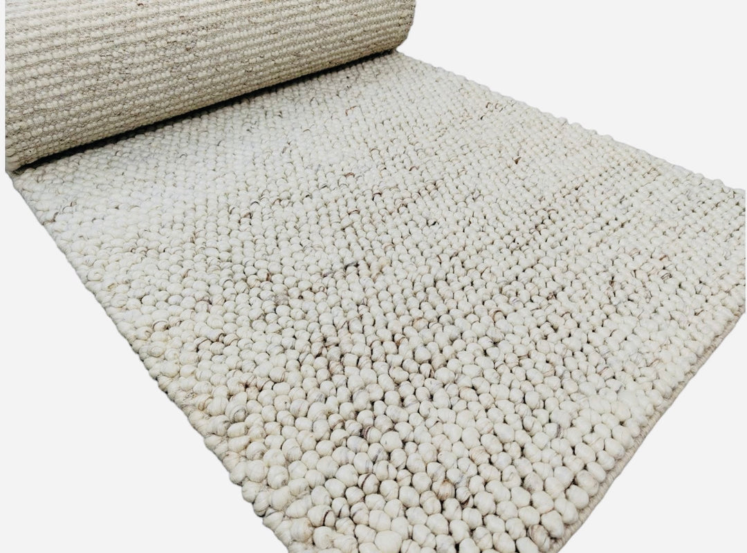 Pebbles Chalk Hand Woven Wool and Cotton Blend Rug