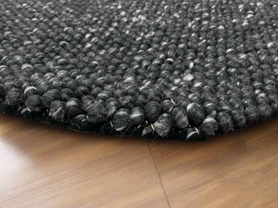 Pebbles Black Wool Hand Woven Rug