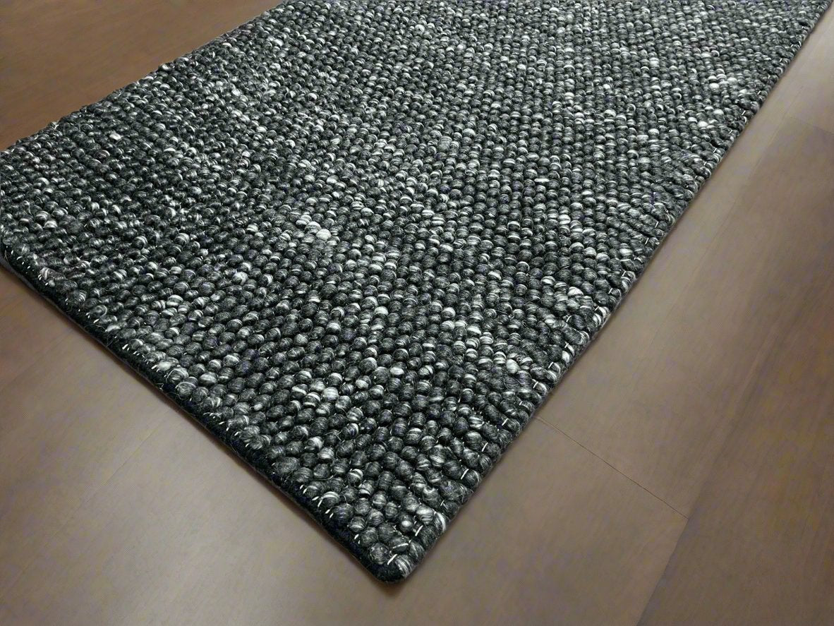 Pebbles Black Wool Hand Woven Rug