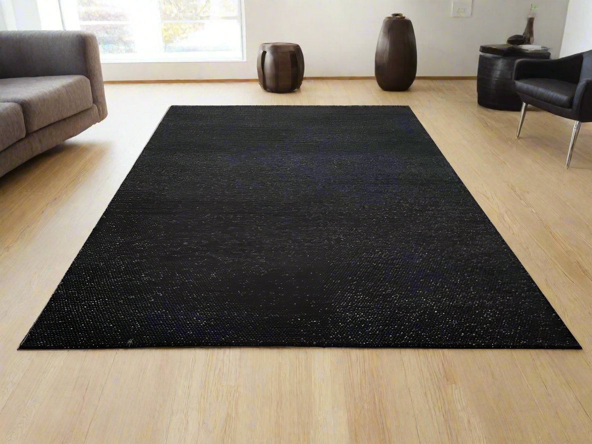 Pebbles Black Wool Hand Woven Rug