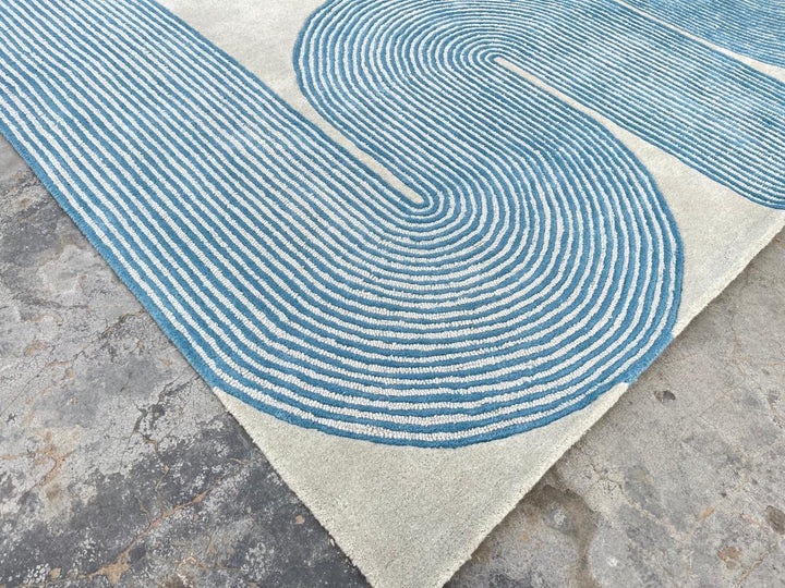 Viper Modern Rug 100% Wool Ocean Wave Blue Hand Tufted Rug