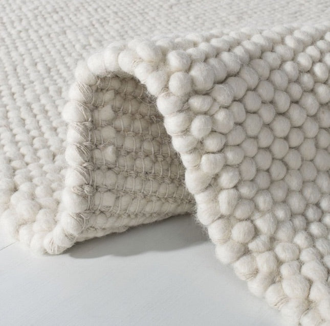 Pebbles White Hand Woven Wool and Cotton Blend Rug