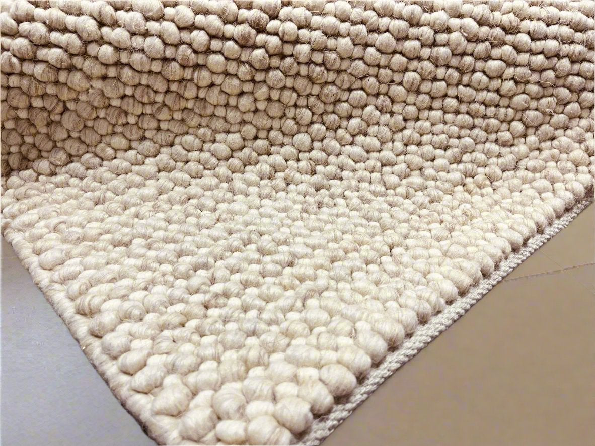 Pebbles Cherry Linen Beige Hand-Woven wool Rug