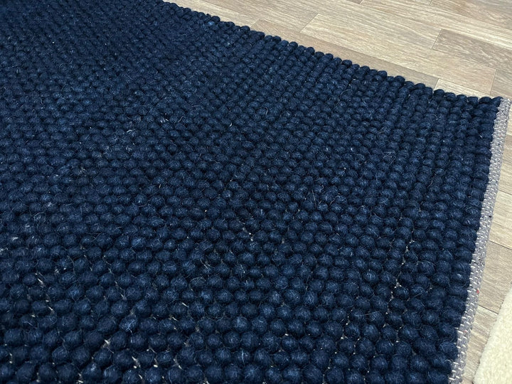 Pebbles Pure Navy Wool Hand Woven Rug