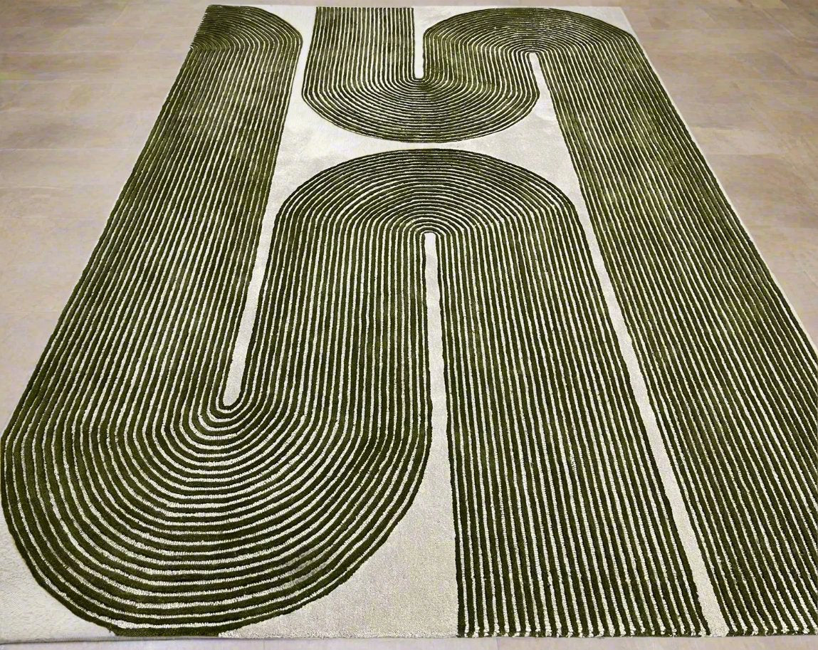 Viper Modern Rug 100% Wool Green Hand Tufted Rug