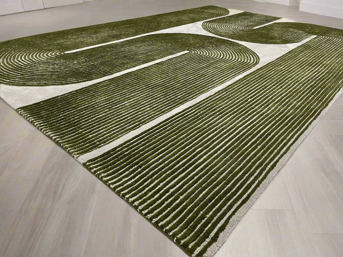 Viper Modern Rug 100% Wool Green Hand Tufted Rug