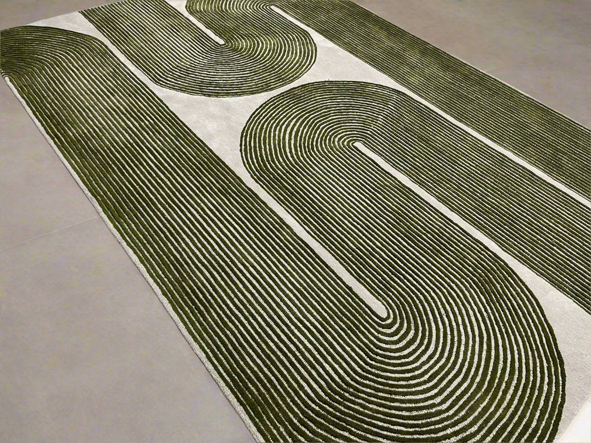 Viper Modern Rug 100% Wool Green Hand Tufted Rug