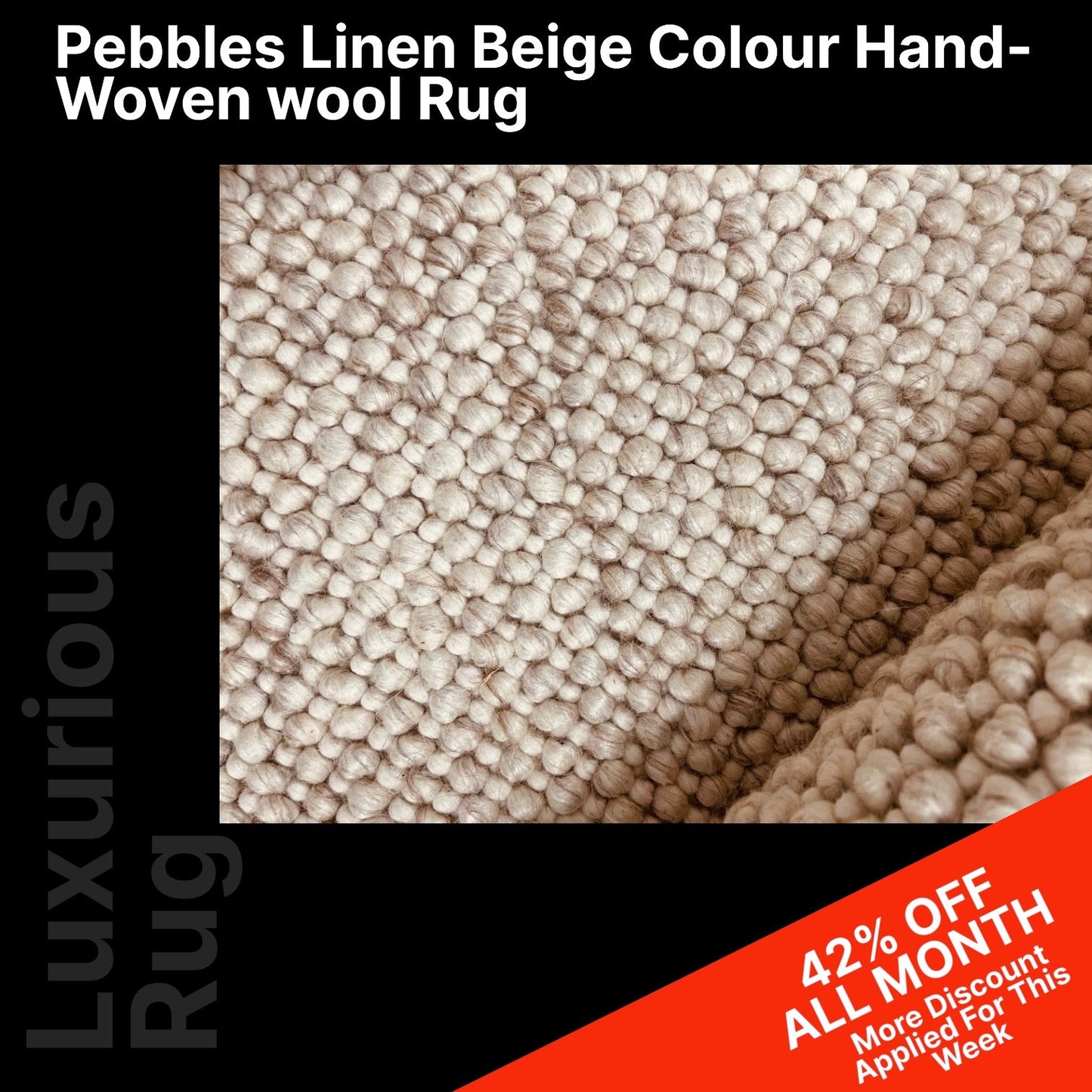 Pebbles Cherry Linen Beige Hand-Woven wool Rug