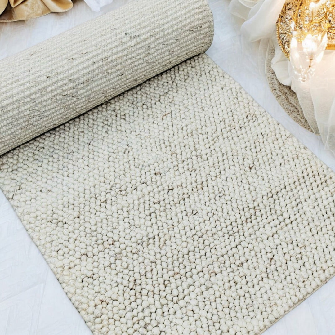 Pebbles Chalk Hand Woven Wool and Cotton Blend Rug