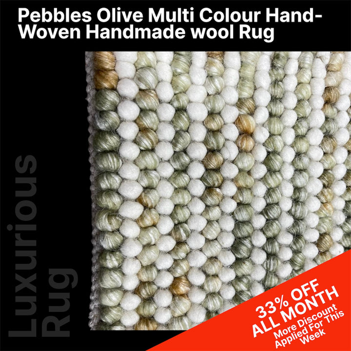 Pebbles Olive Multi Colour Hand-Woven Handmade wool Rug