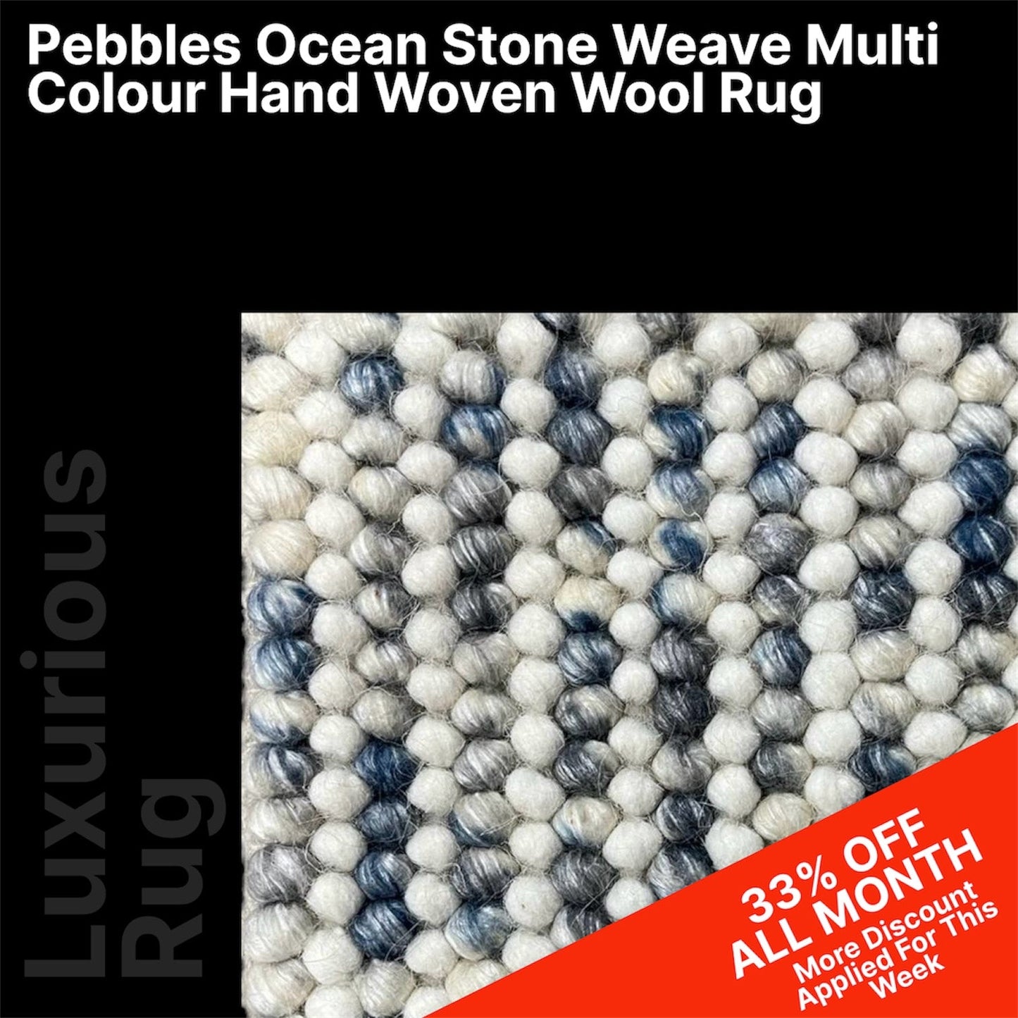 Pebbles Cherry Ocean Stone Weave Multi Colour Hand Woven Wool Rug