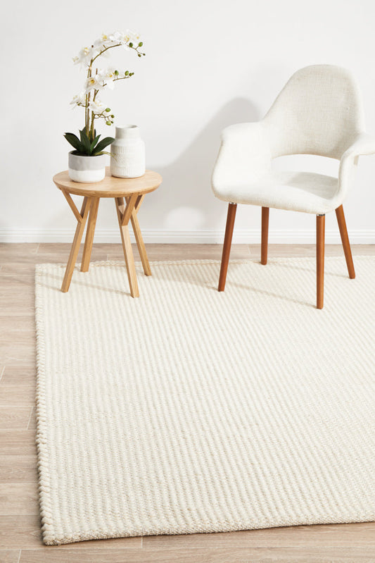 SKANDI IVORY White Felted Wool Floor Rug