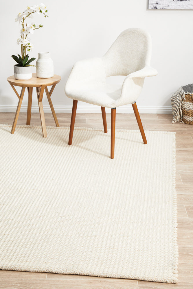 SKANDI IVORY White Felted Wool Floor Rug