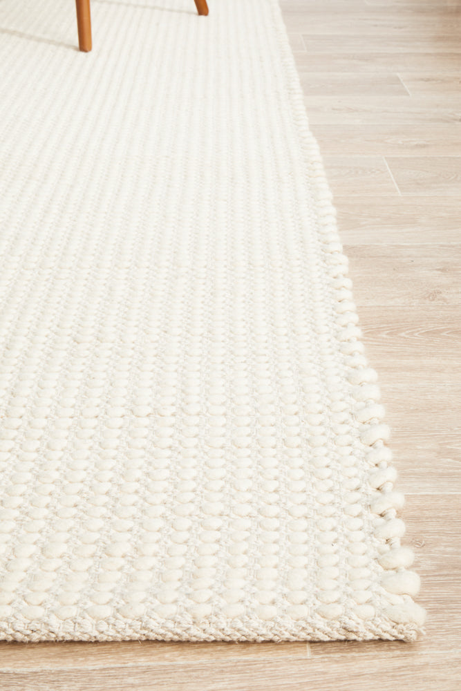 SKANDI IVORY White Felted Wool Floor Rug